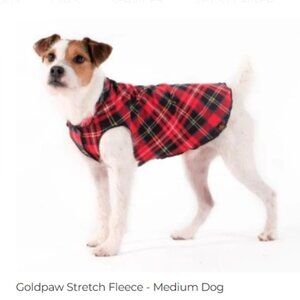 NWT GoldPaw DOG Fleece Sweater JACKET COAT - RED PLAID BLACK SZ MEDIUM 22